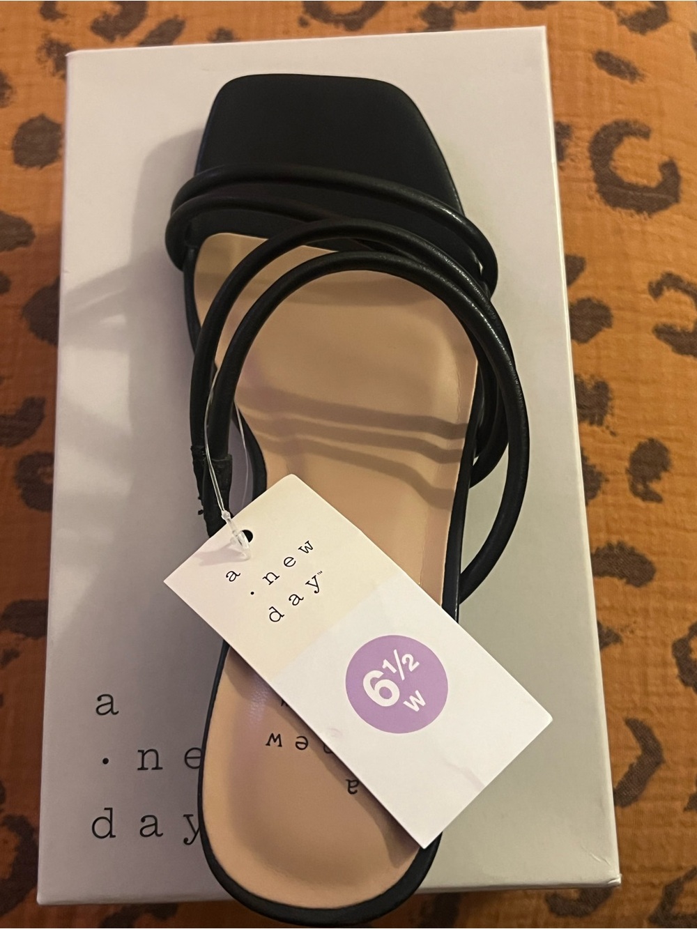 a new day Black Strappy Square-Toe Block Heel Sandals